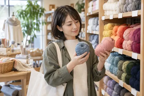 毛糸の色を選ぶお客様（文房具・手芸用品の写真 No.22）