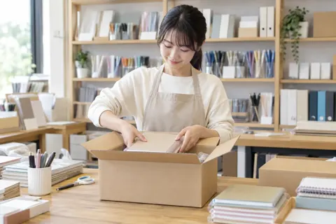 会社の注文の品物を箱につめる店員（文房具・手芸用品の写真 No.31）
