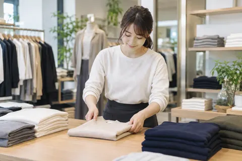 服をきれいにたたむ店員（ファッション・アパレル・靴の写真 No.35）