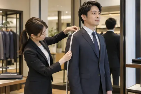 スーツの寸法を測る店員（ファッション・アパレル・靴の写真 No.42）