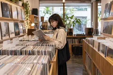 レコードがぎっしり並んだ売り場（楽器店・レコードの写真 No.35）