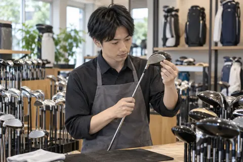 中古のクラブを調べる店員（ゴルフショップ・ゴルフ用品の写真 No.22）