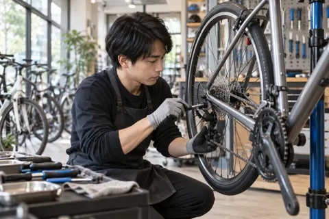 変速機を調整する店員（自転車販売・修理の写真 No.31）