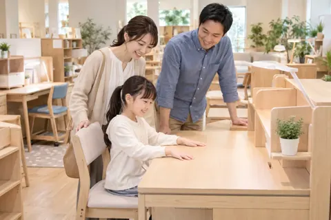 学習づくえを選ぶ親子（家具の写真 No.22）