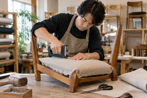 いすの座面を張りかえる職人（家具の写真 No.28）