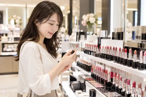 口紅がずらりと並んだ売り場（コスメ・化粧品の写真 No.47）