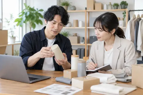 仕入れ先と商品の打ち合わせをする店主（ネットショップ・通販の写真 No.41）