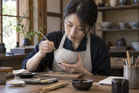 割れた器を金つぎで直す職人（食器・キッチン用品の写真 No.33）