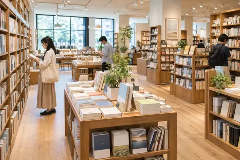 明るい書店の中の全体（書店・古書の写真 No.36）