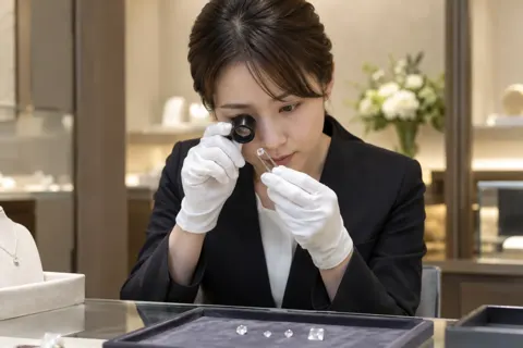 宝石をルーペで調べる店員（時計・宝飾の写真 No.24）