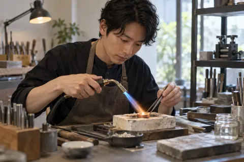 バーナーで金属をとかして細工をする職人（時計・宝飾の写真 No.26）
