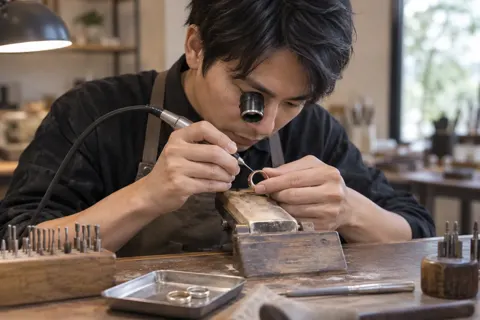 指輪の内側に文字をほる職人（時計・宝飾の写真 No.27）