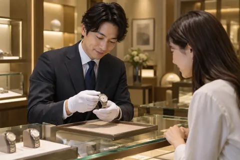 落ち着いた明かりの店の中（時計・宝飾の写真 No.36）