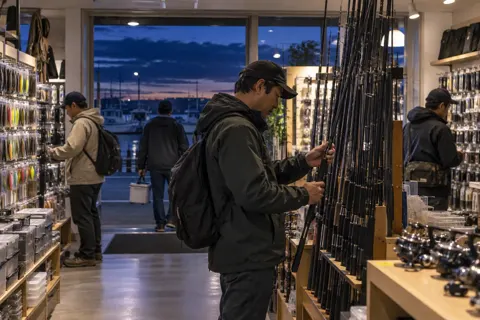 夜明け前に買い物をするお客様たち（釣具店・フィッシング用品の写真 No.32）