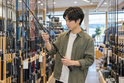 つりざおがずらりと立った売り場（釣具店・フィッシング用品の写真 No.35）