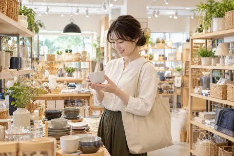 雑貨がたくさん並んだ明るい店の中（雑貨・インテリア小物の写真 No.47）