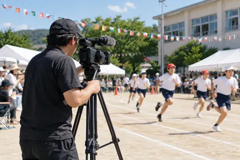 学校の行事を撮影するカメラマン（映像制作の写真 No.26）