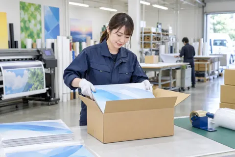 箱につめて出荷の準備をする社員（印刷・看板の写真 No.33）