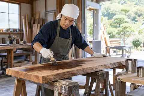 木の看板に筆で色をぬる職人（印刷・看板の写真 No.54）