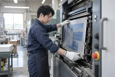 印刷の版を機械に取り付ける技術者（印刷・看板の写真 No.56）