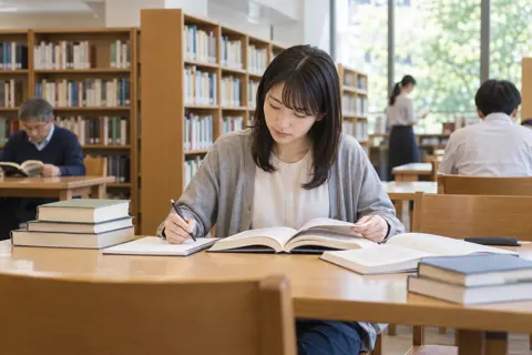 図書館で資料を調べるライター（出版・編集・ライターの写真 No.28）